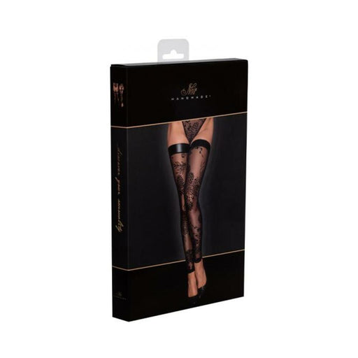 Noir Handmade Tulle Stockings With Patterned Flock Embroidery Xl | cutebutkinky.com