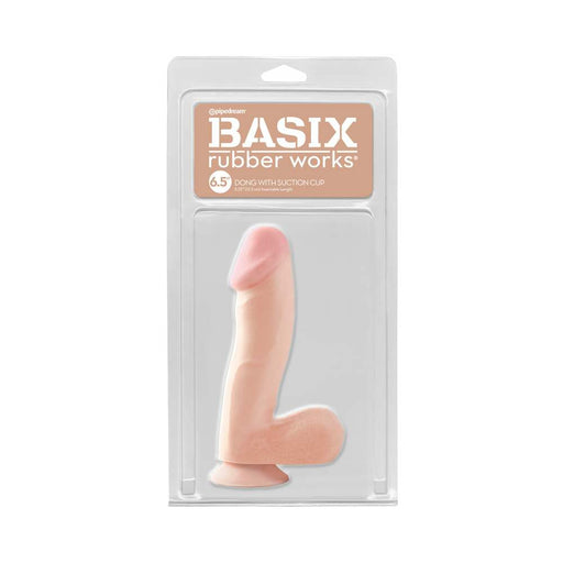 Basix Rubber Works 6.5 in. Dong With Balls & Suction Cup Beige