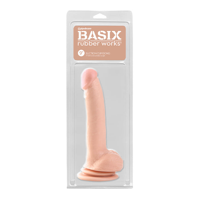 Basix Rubber Works 9 in. Suction Cup Dong With Balls Beige