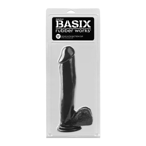 Basix Rubber Works 12 in. Dong With Balls & Suction Cup Black