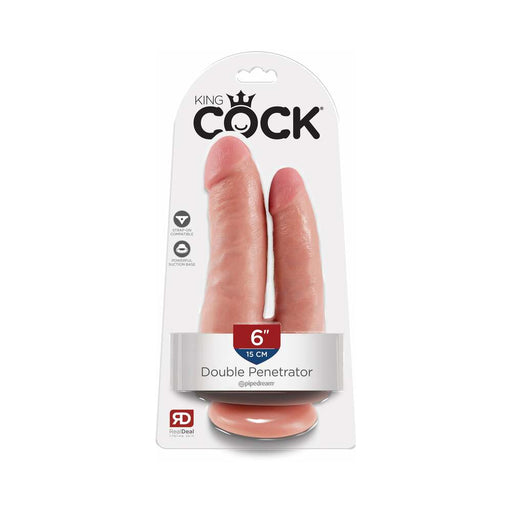 King Cock Double Penetrator 6 in. Realistic Dual-Entry Dildo With Suction Cup Beige