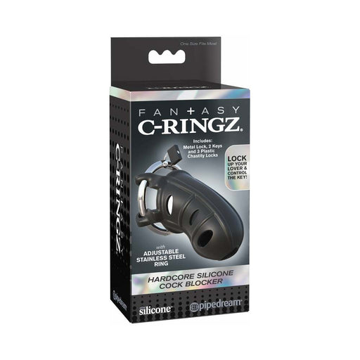 Fantasy C-Ringz Hardcore Silicone Cock Blocker Locking Chastity Cage Black