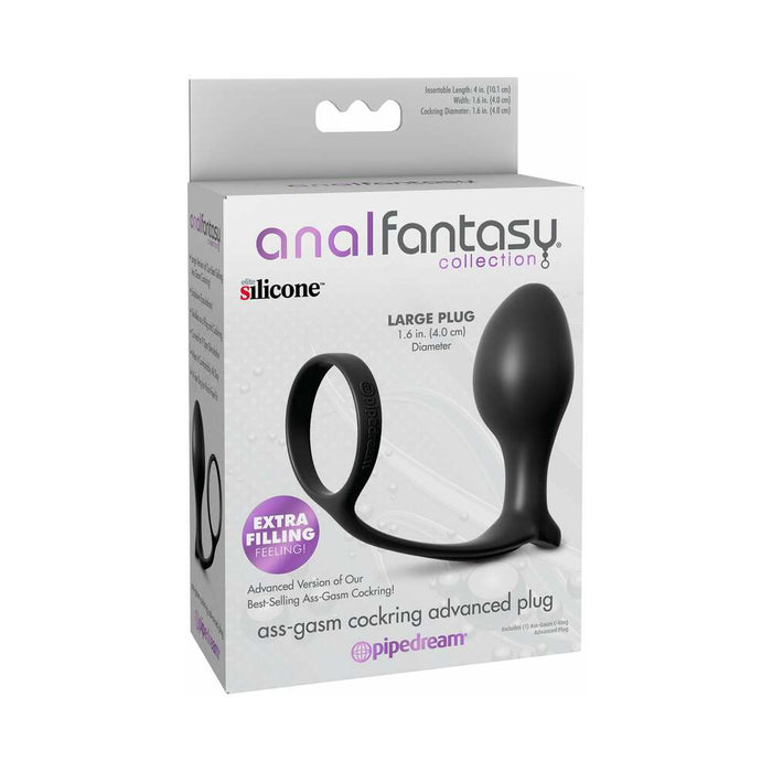 Anal Fantasy Collection Silicone Ass-Gasm Cock Ring Advanced Plug Black