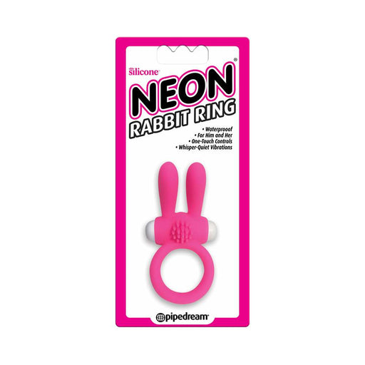 Neon Rabbit Ring Vibrating Silicone Cockring With Ears Pink