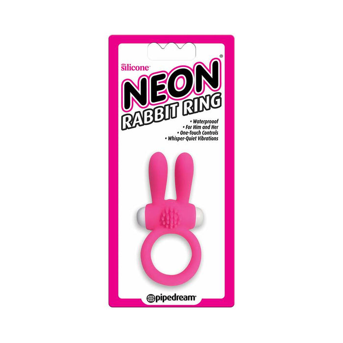 Neon Rabbit Ring Vibrating Silicone Cockring With Ears Pink