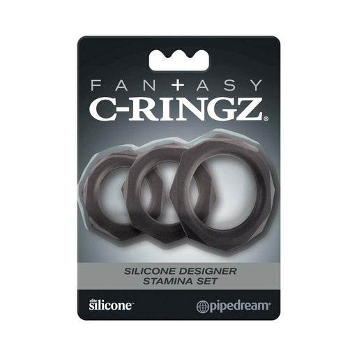 Fantasy C-Ringz Silicone Designer Stamina 3-Piece Cockring Set Black