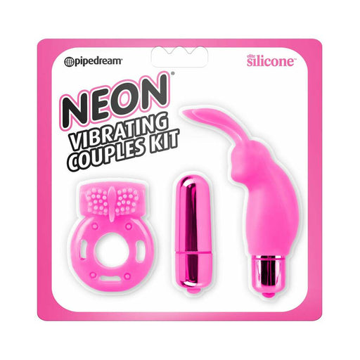 Neon 3-Piece Silicone Vibrating Couples Kit Pink
