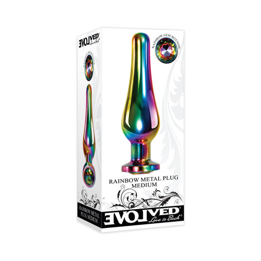 Evolved Rainbow Metal Anal Plug With Rainbow Gemstone Base Medium