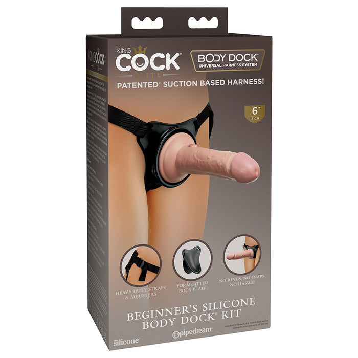 King Cock Elite Beginner''s Silicone Body Dock Kit With Dildo Beige/Black