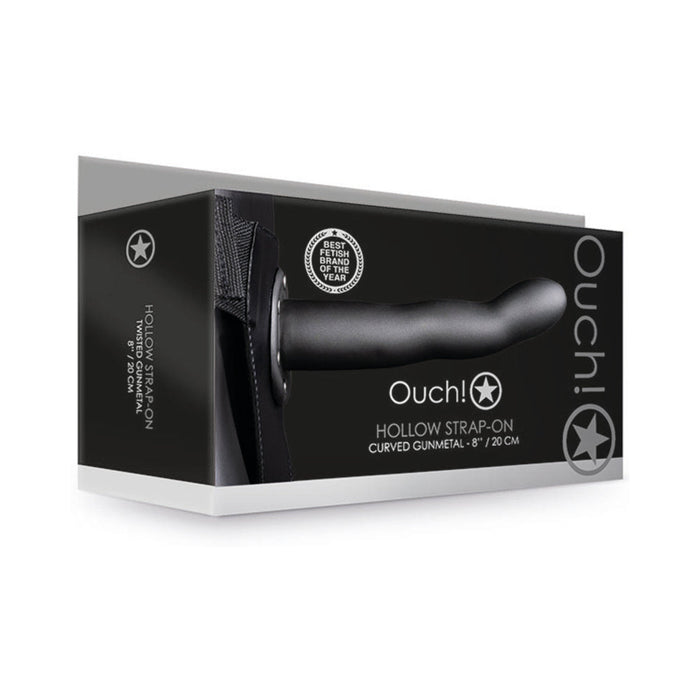 Ouch! Curved 8 in. Hollow Strap-On Gunmetal