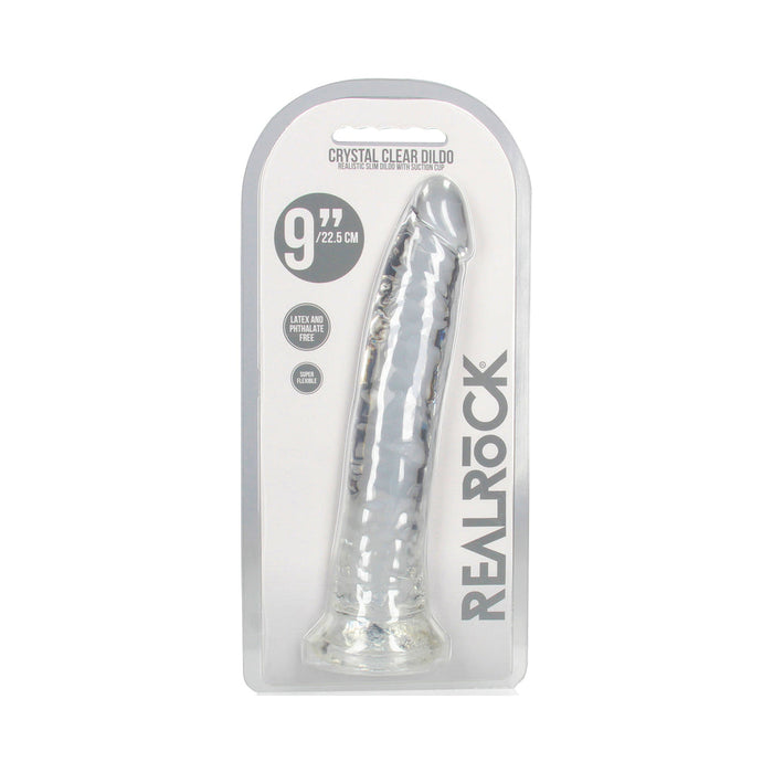 RealRock Crystal Clear Slim 9 in. Dildo Clear