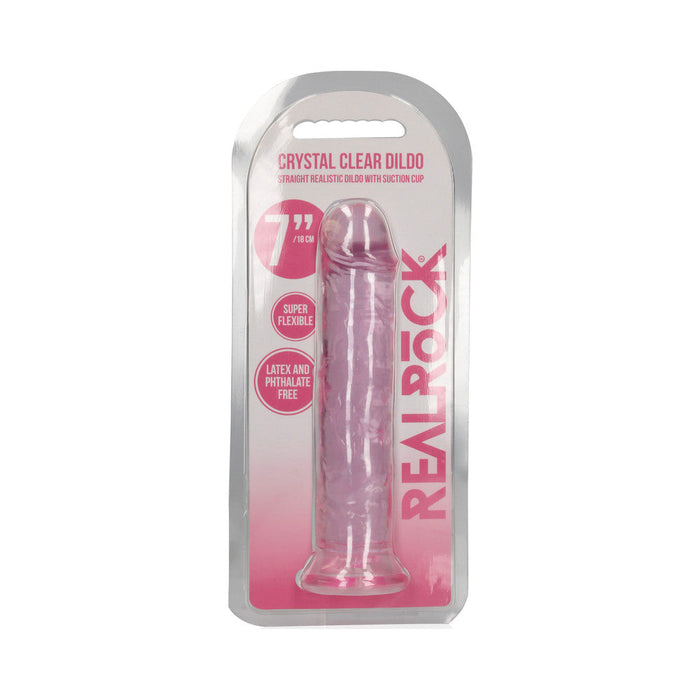 RealRock Crystal Clear Straight 7 in. Dildo Without Balls Pink