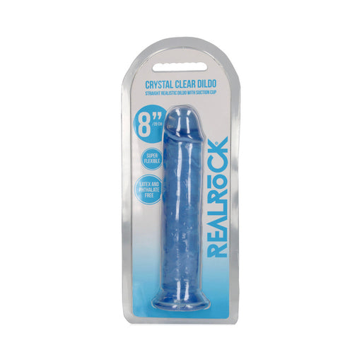 RealRock Crystal Clear Straight 8 in. Dildo Without Balls Blue