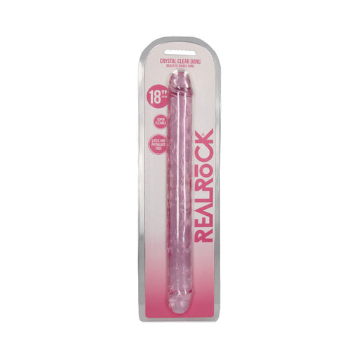 RealRock Crystal Clear Double Dong 18 in. Dual-Ended Dildo Pink