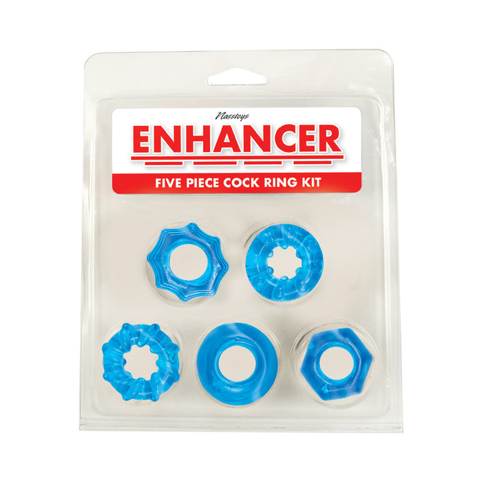 Enhancer Five Piece Cock Ring Set Blue