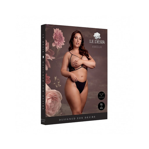 Le Desir Open Cup Triangle Bra with Lace and Adjustable Sliders Black Queen Size