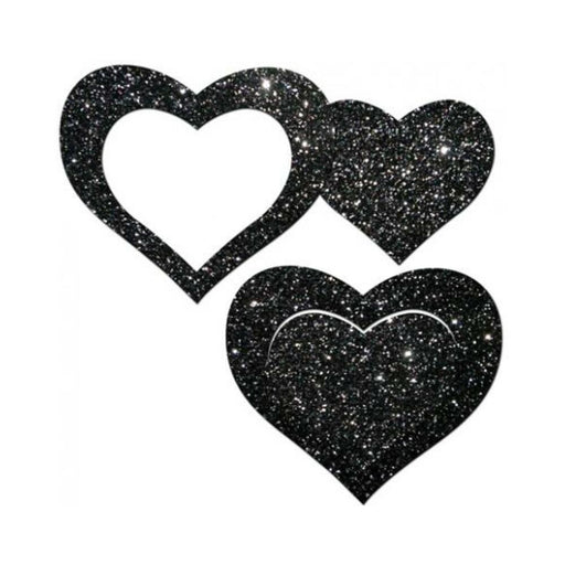 Pastease Glitter Peek A Boob Hearts Pasties Black | cutebutkinky.com