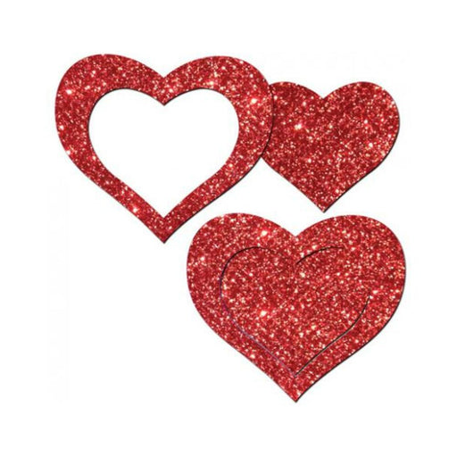 Pastease Glitter Peek A Boob Hearts Pasties Red | cutebutkinky.com