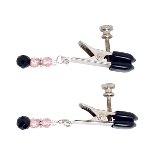 Beaded Nipple Clamps Adjustable Rubber Tipped With Pink Beads | cutebutkinky.com