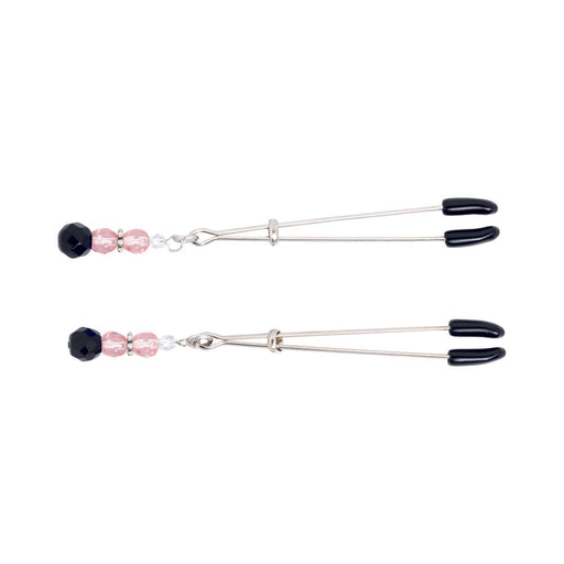 Beaded Nipple Clamps Adjustable Rubber Tipped Clamps With Pink Beads | cutebutkinky.com
