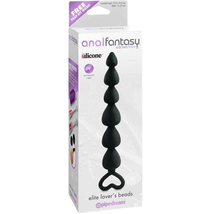 Pipedream Anal Fantasy Collection Silicone Elite Lover's Beads With Heart-Shaped Handle Black