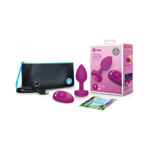 B-vibe Vibrating Jewels - Remote Control - Rechargeable - Pink Ruby (s/m) | cutebutkinky.com