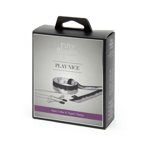 Fifty Shades Of Grey Play Nice Satin & Lace Collar & Nipple Clamps | cutebutkinky.com