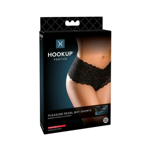 Hookup Pleasure Pearl Boy Shorts Black Fits Size S-l | cutebutkinky.com
