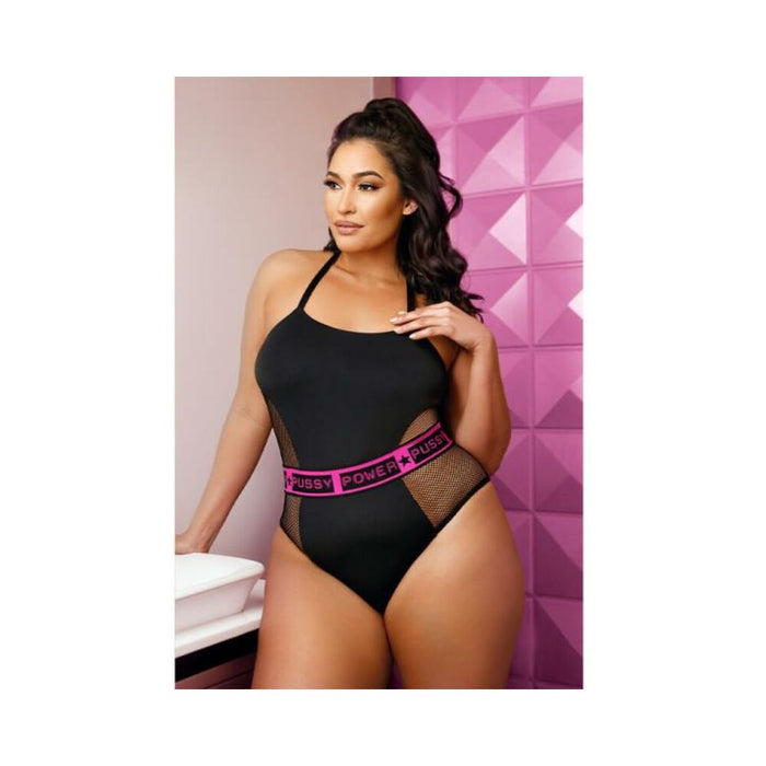Vibes Pussy Power Micro-net Paneled Playsuit Qs Black