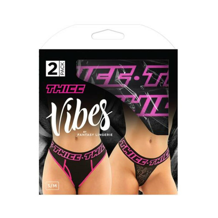 Vibes Thicc Buddy Pack 2 Pc. Athletic Mesh Boyfriend Brief & Lace Thong L/xl Black/pink