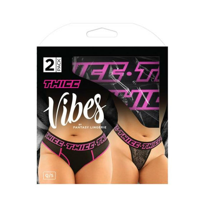 Vibes Thicc Buddy Pack 2 Pc. Athletic Mesh Boyfriend Brief & Lace Thong Qs Black/pink