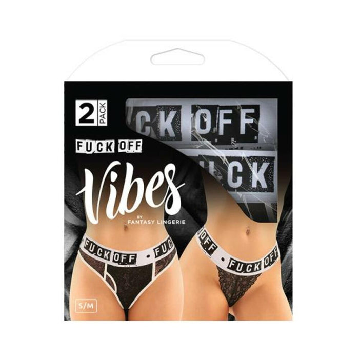 Vibes Fuck Off Buddy Pack 2 Pc. Lace Boyfriend Brief & Lace Thong L/xl Black/white