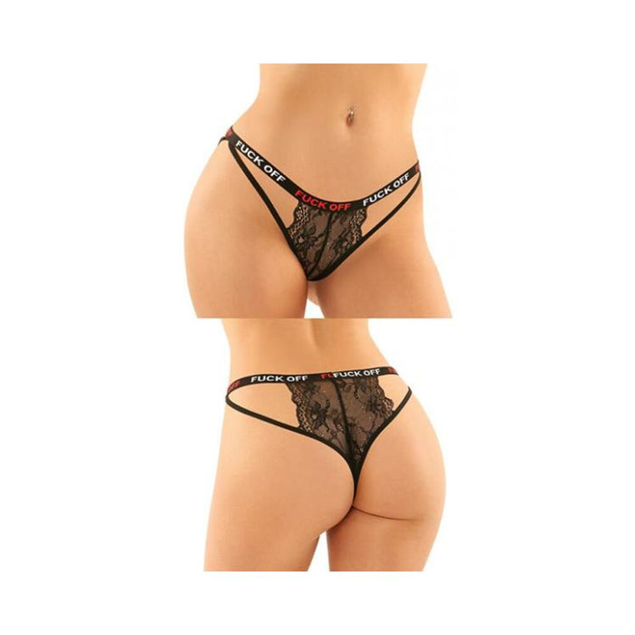 Vibes Fuck Off Buddy Pack 2 Pc. Cutout Lace Panty & Caged Thong S/m Black