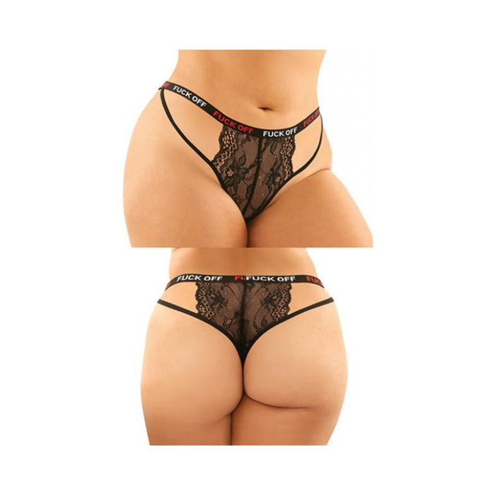 Vibes Fuck Off Buddy Pack 2 Pc. Cutout Lace Panty & Caged Thong Qs Black