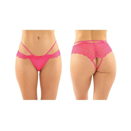 Posey Strappy Lace And Microfiber Crotchless Panty 6-pack L/xl Pink | cutebutkinky.com