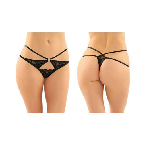 Jasmine Strappy Lace Thong With Front Keyhole Cutout 6-pack S/m Black | cutebutkinky.com