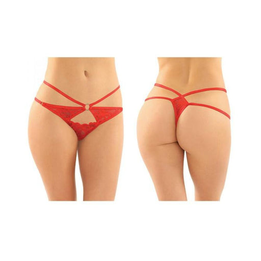 Jasmine Strappy Lace Thong With Front Keyhole Cutout 6-pack S/m Red | cutebutkinky.com
