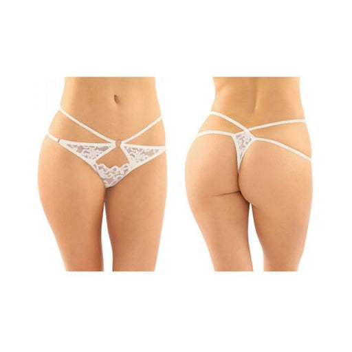 Jasmine Strappy Lace Thong With Front Keyhole Cutout 6-pack S/m White | cutebutkinky.com