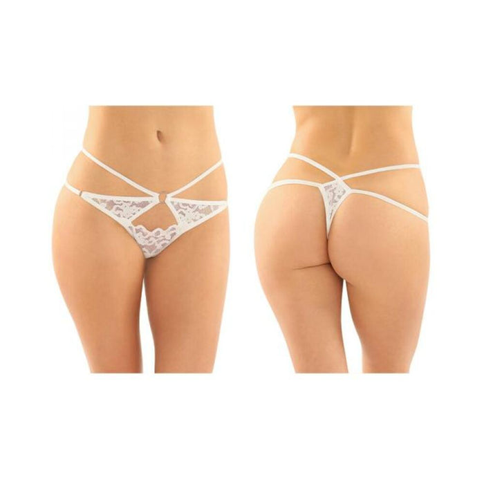 Jasmine Strappy Lace Thong With Front Keyhole Cutout 6-pack L/xl White | cutebutkinky.com