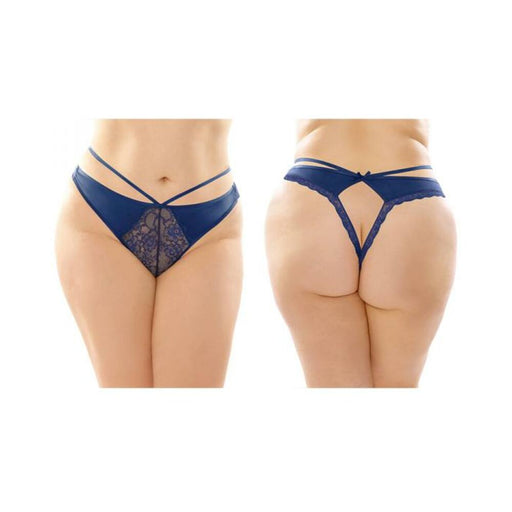Kalina Strappy Microfiber And Lace Thong With Back Cutout 6-pack Q/s Navy | cutebutkinky.com