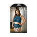 Curve Shay Lace Halter Bra Top & High-waist Crotchless Panty With Removable Garters Teal 1x/2x | cutebutkinky.com