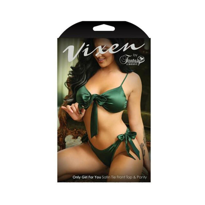 Vixen Only Girl For You Satin Tie-front Top & Matching Panty Emerald L/xl