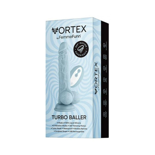 Femmefunn Vortex Turbo Baller 2.0 Rotating And Vibrating Dildo Light Blue | cutebutkinky.com