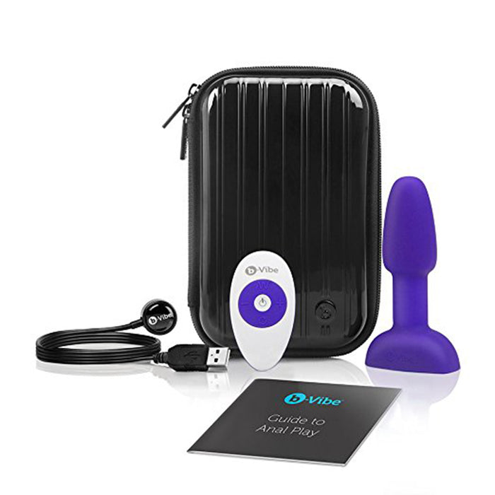 b-Vibe Rimming Petite Rechargeable Remote-Controlled Vibrating Silicone Anal Plug with Rotating Beads Purple