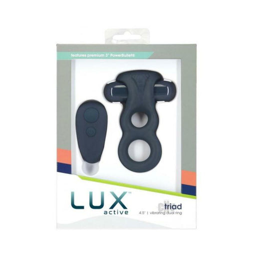 Lux Active Triad 4.5 In. Vibrating Dual Ring Silicone Black | cutebutkinky.com