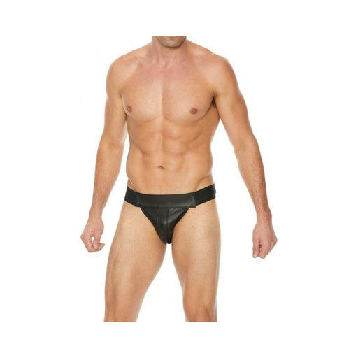 Premium Leather Plain Front Zip Jock L/xl Black | cutebutkinky.com