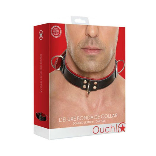 Ouch Deluxe Bondage Collar - One Size - Red | cutebutkinky.com