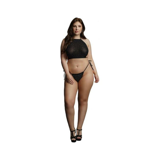 Shots Le Desir Festive Rhinestone Top And Thong Osx Black | cutebutkinky.com