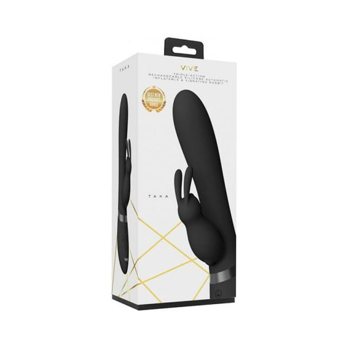 Vive - Taka Rechargeable Auto-inflatable Triple-motor Silicone Rabbit - Black