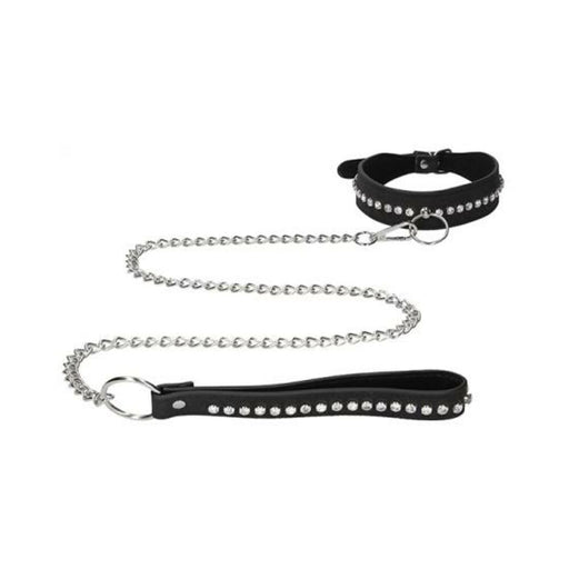 Ouch Diamond Studded Collar With Leash - Black | cutebutkinky.com